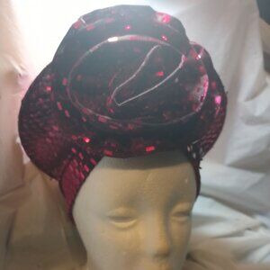 SUMMER CLEARANCE BUNGUNDY TURBAN TOPPER FOR CHURCH & OTHER EVENTS